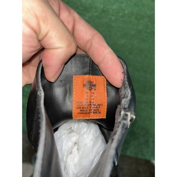 Harley Davidson Size 10 Black Leather Flame Boots Heels Double Zipper - Picture 10 of 11